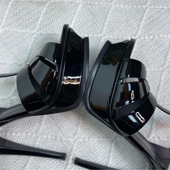 Saint Laurent Tribute Platform Sandals 105mm Black Patent Leather Size 38.5 8.5 - Picture 8 of 17